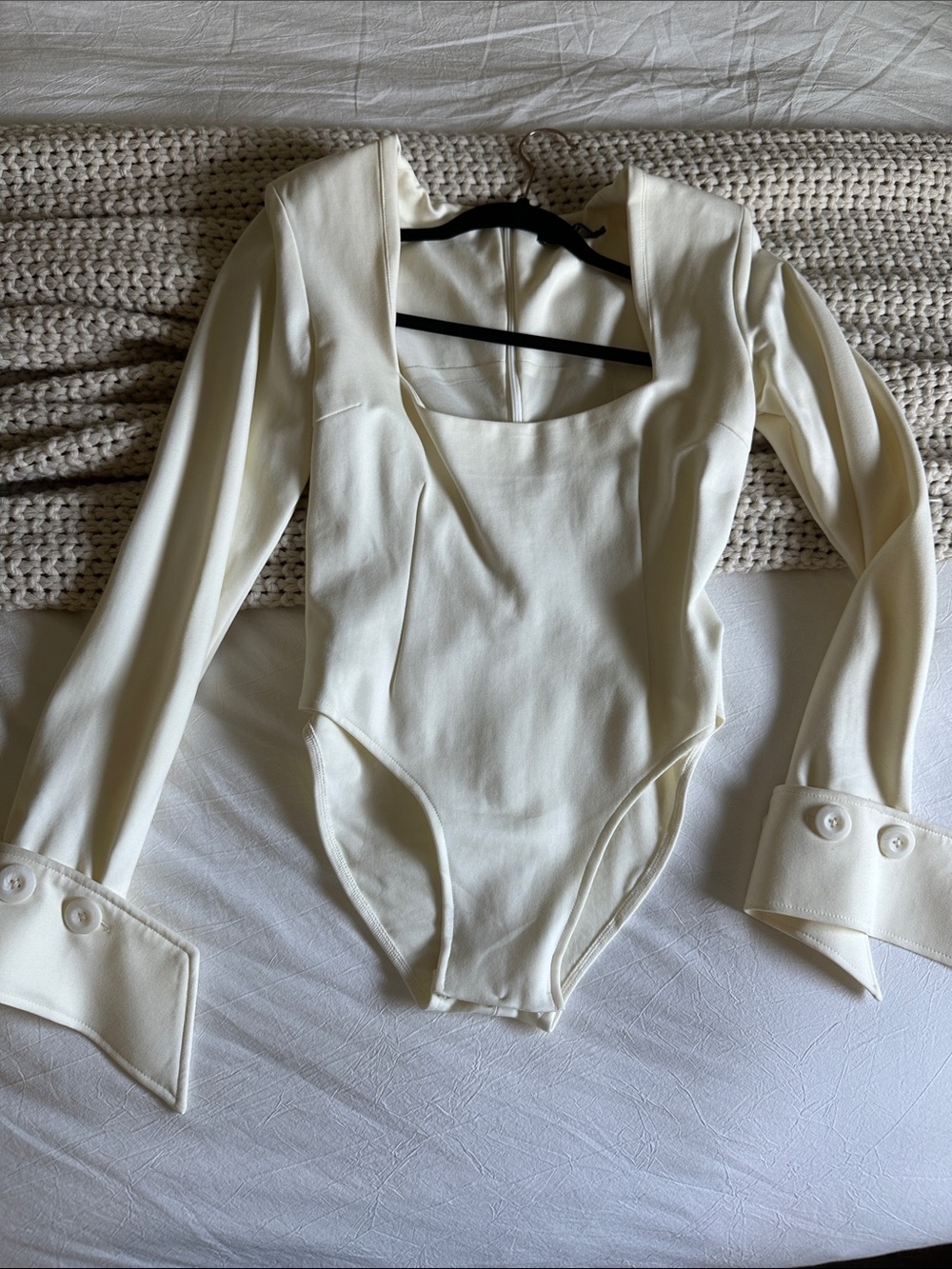 Cream Long-Sleeve Square Neck Kids One-Piece Bodysuit